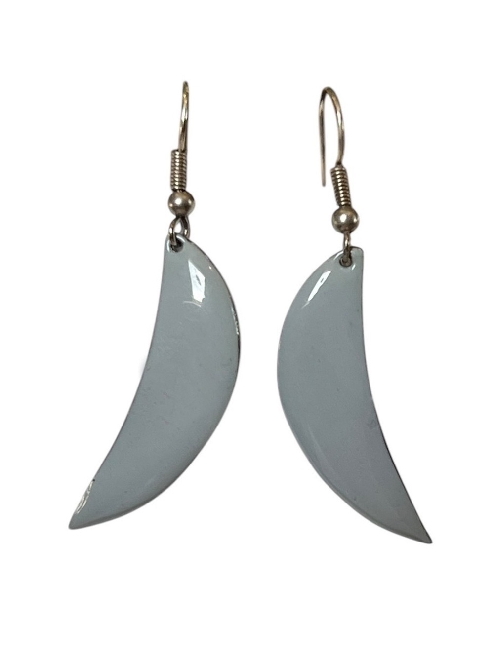 Vintage Pisces Silver Plated Gray Enamel Crescent Minimalist Dangle Earrings